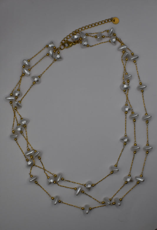 Triple Pearl Gold Necklace