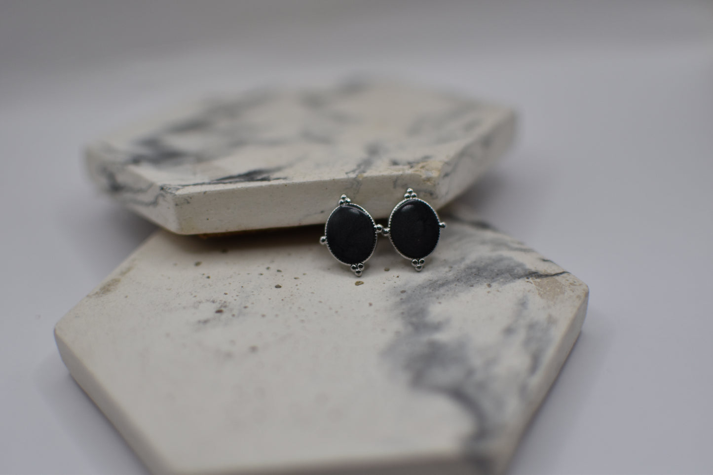 Silver Black Enamel Earrings