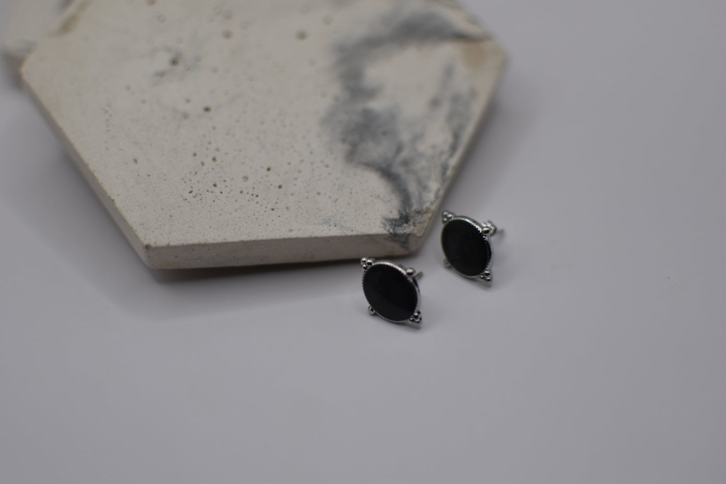 Silver Black Enamel Earrings