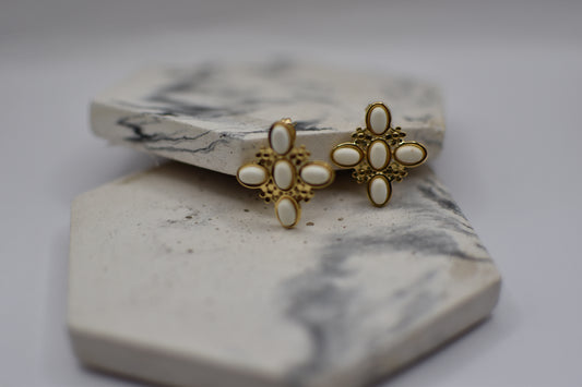 White Aegean Cross Earrings