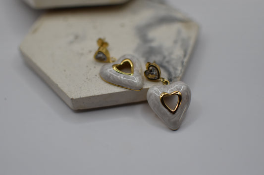 Gold White Enamel Earrings