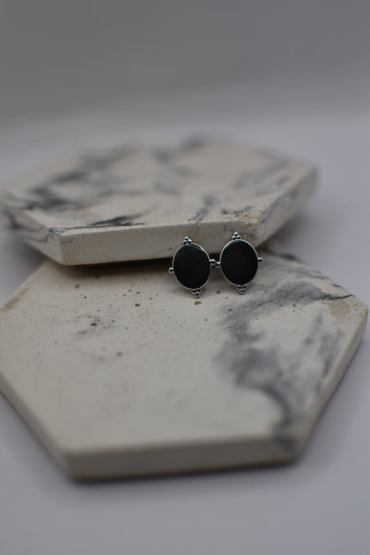 Silver Black Enamel Earrings