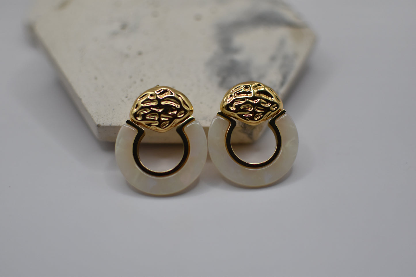 Gold White Chunky Earrings