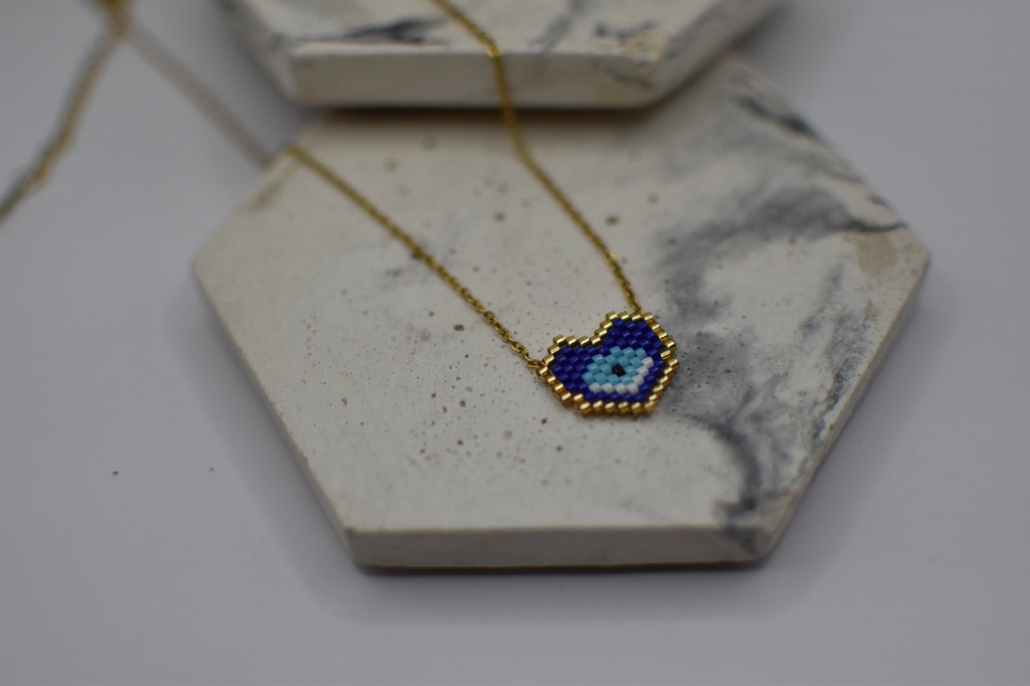 Blue Beads Heart Necklace