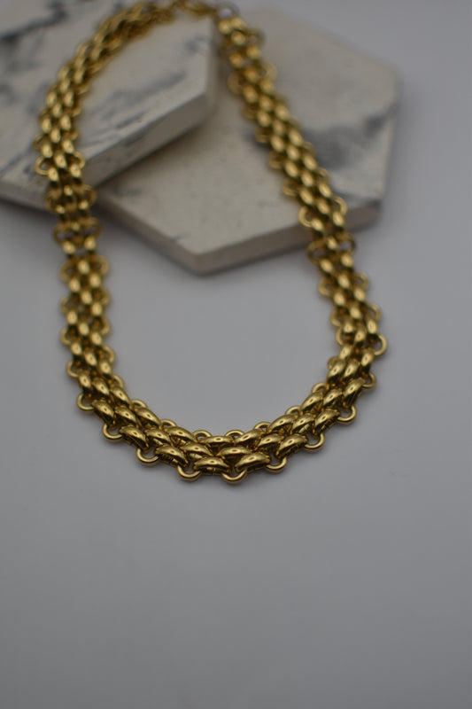 Steel Weave Gold Necklace