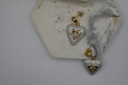 Gold White Enamel Earrings