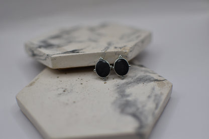 Silver Black Enamel Earrings