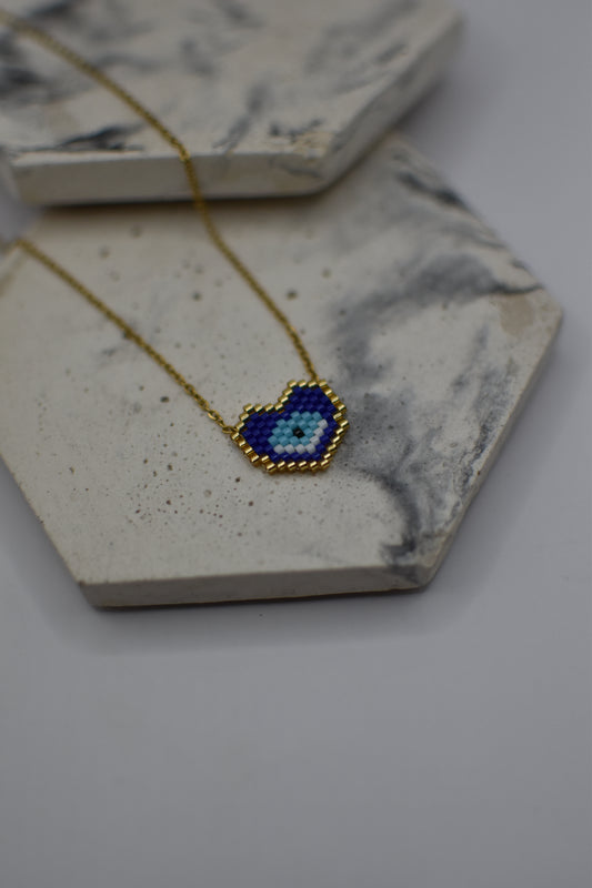 Blue Beads Heart Necklace