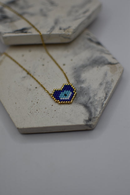Blue Beads Heart Necklace