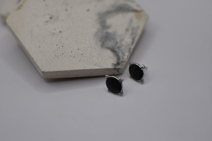 Silver Black Enamel Earrings