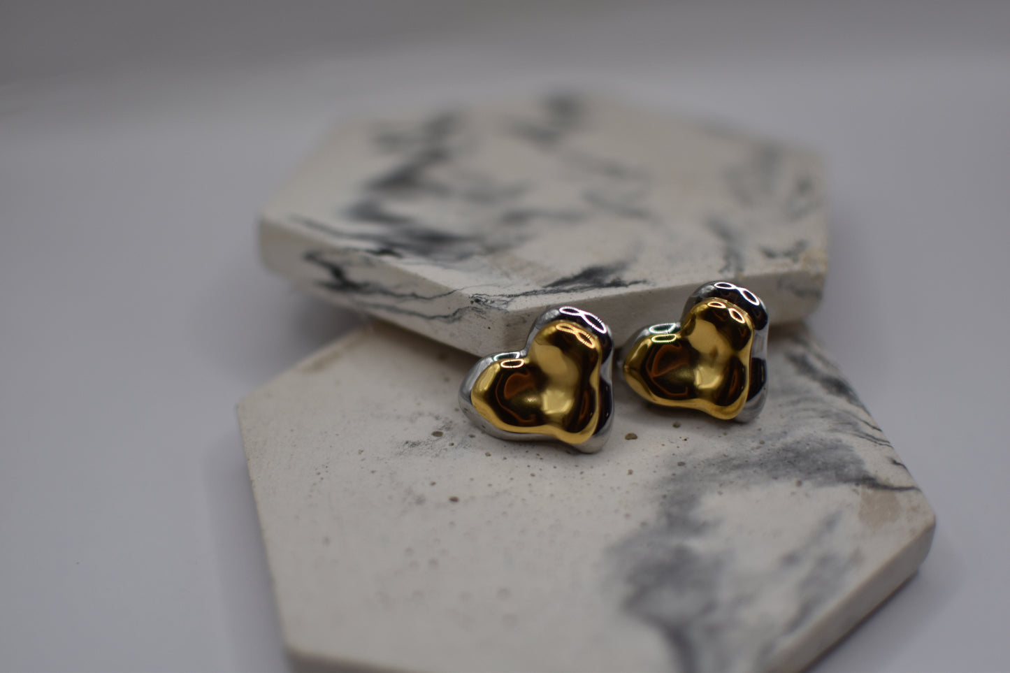Gold-Silver Heart Earrings