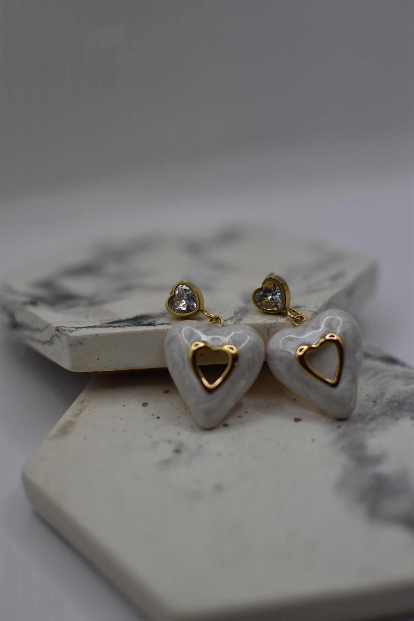 Gold White Enamel Earrings