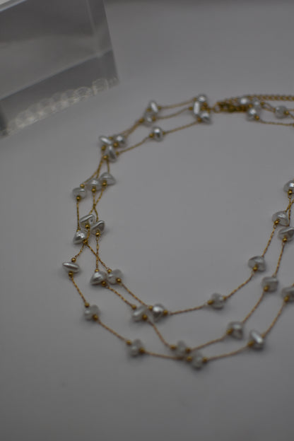 Triple Pearl Gold Necklace