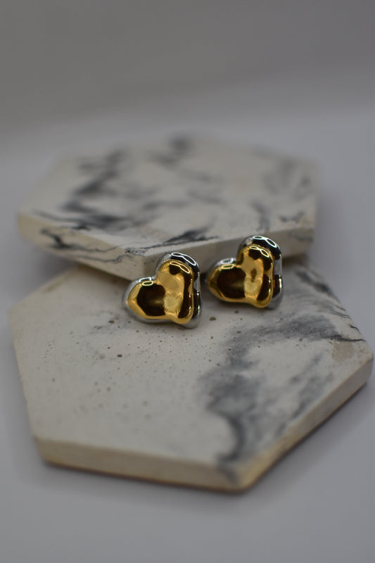 Gold-Silver Heart Earrings