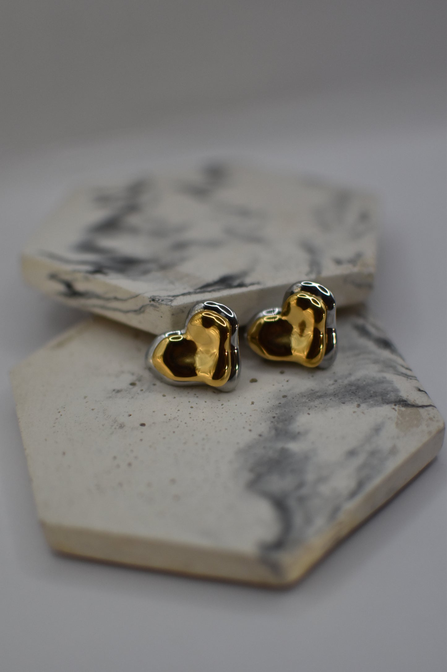 Gold-Silver Heart Earrings