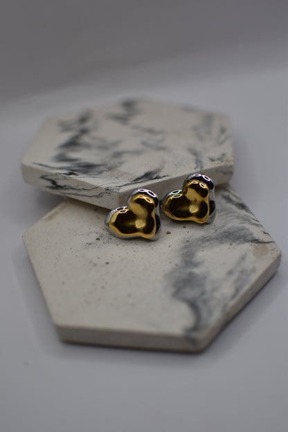 Gold-Silver Heart Earrings