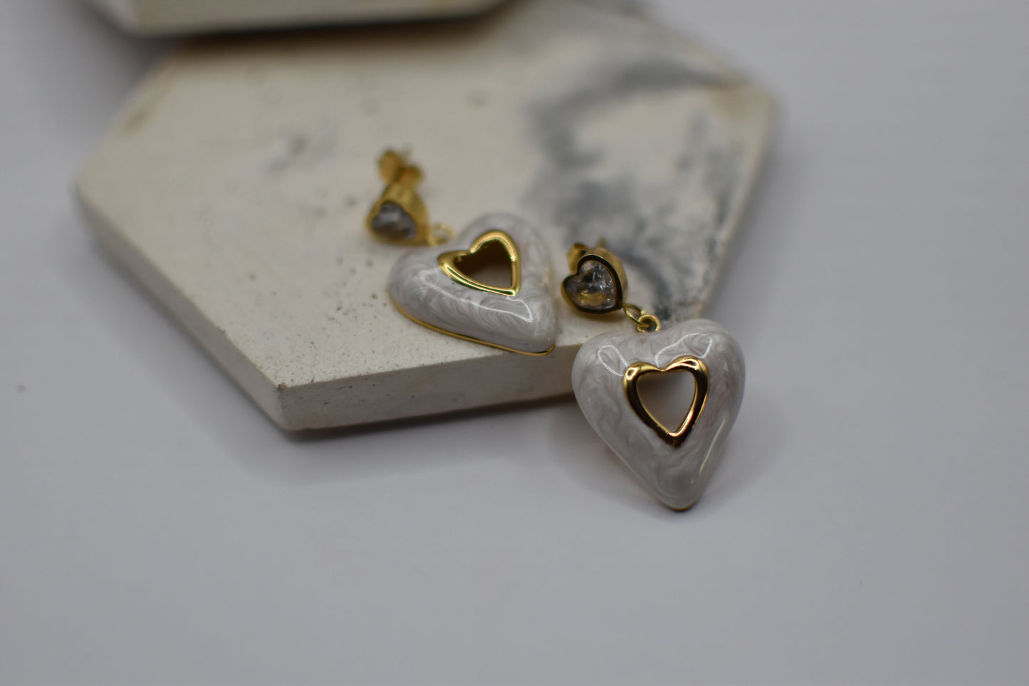 Gold White Enamel Earrings